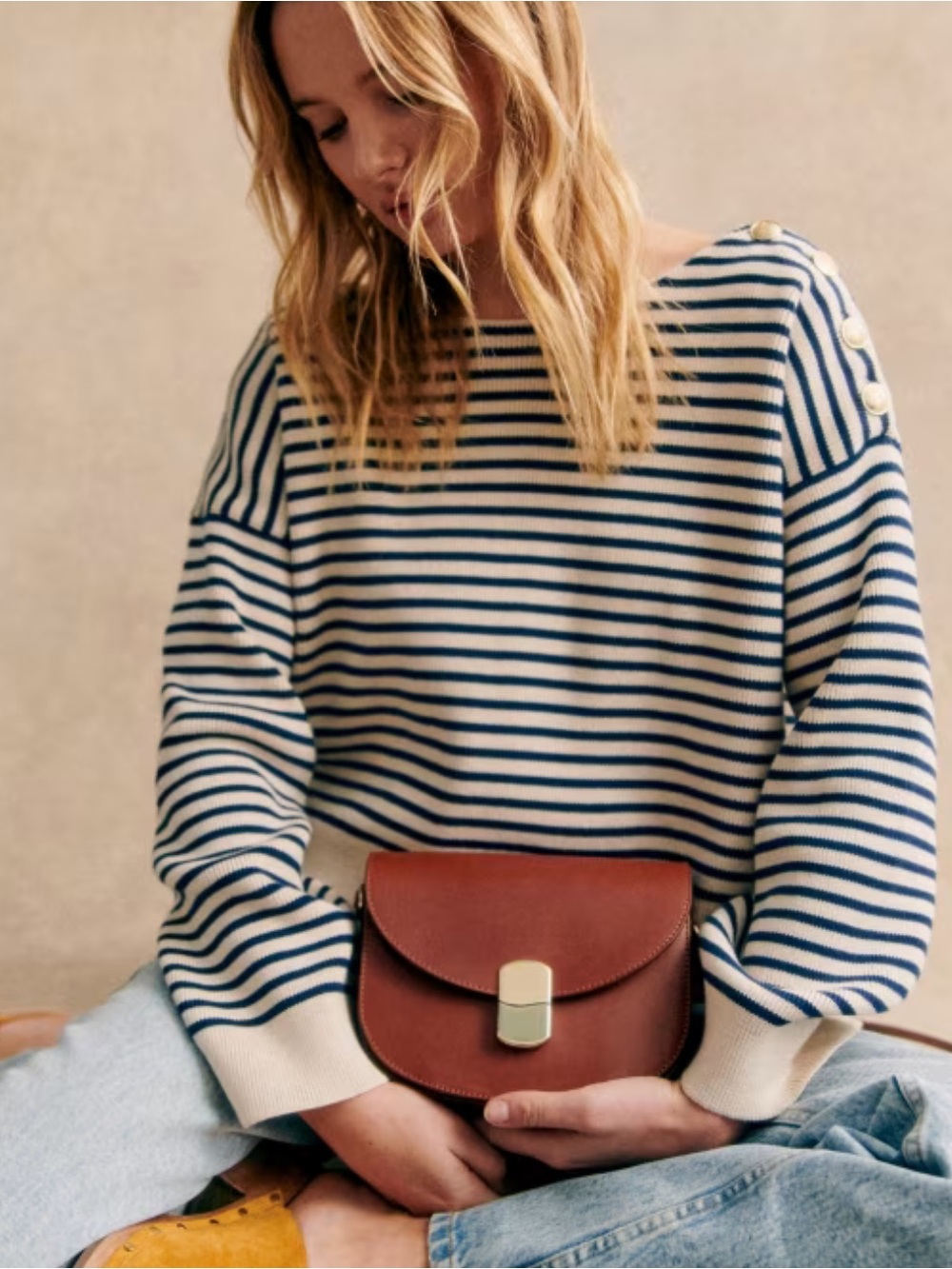 Sezane Daisy Jumper In Natural / Navy Blue Stripes Size XS